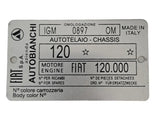 TARGHETTA ALLUMINIO IDENTIFICATIVA AUTOBIANCHI GIARDINIERA